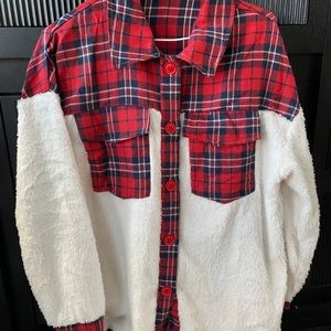 NWT fluffy tartan plaid shirt Shein